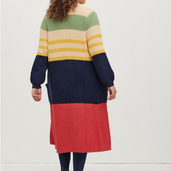 Torrid Long Stripe Color Block Black Red SZ 0 Cardigan - Picture 4 of 15